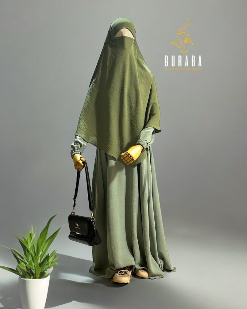 Hudaiya Abaya Set Combination with Light Olive