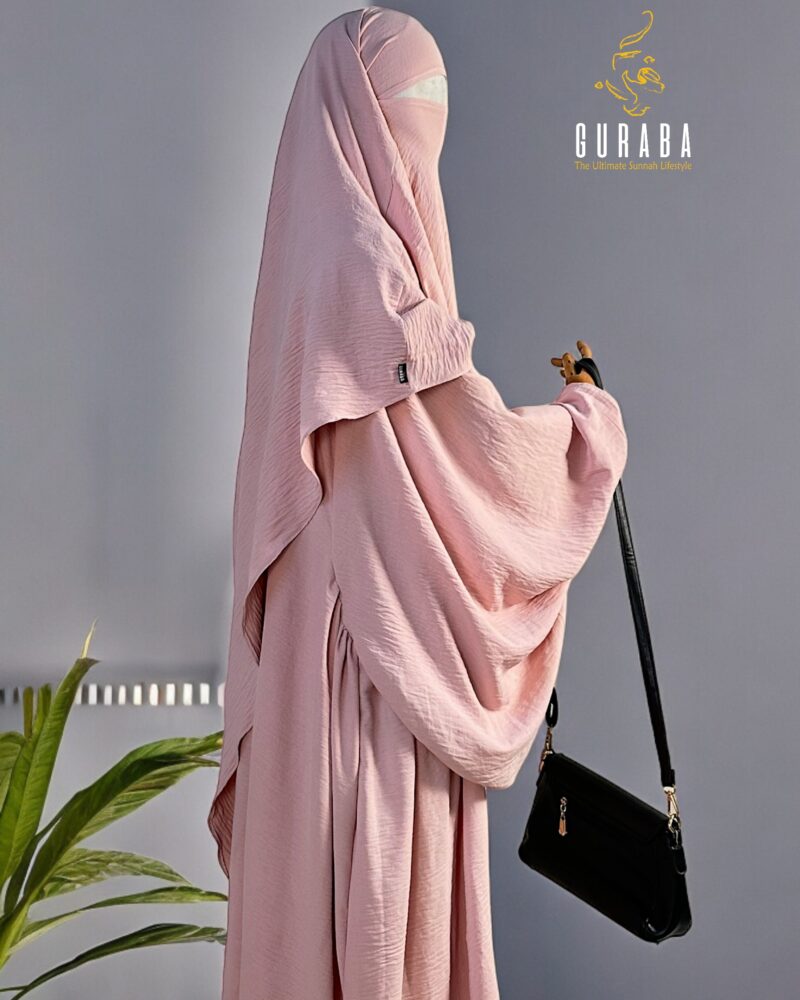 Zunaira Abaya with Hudaiya Single layer Hijab in Baby Pink