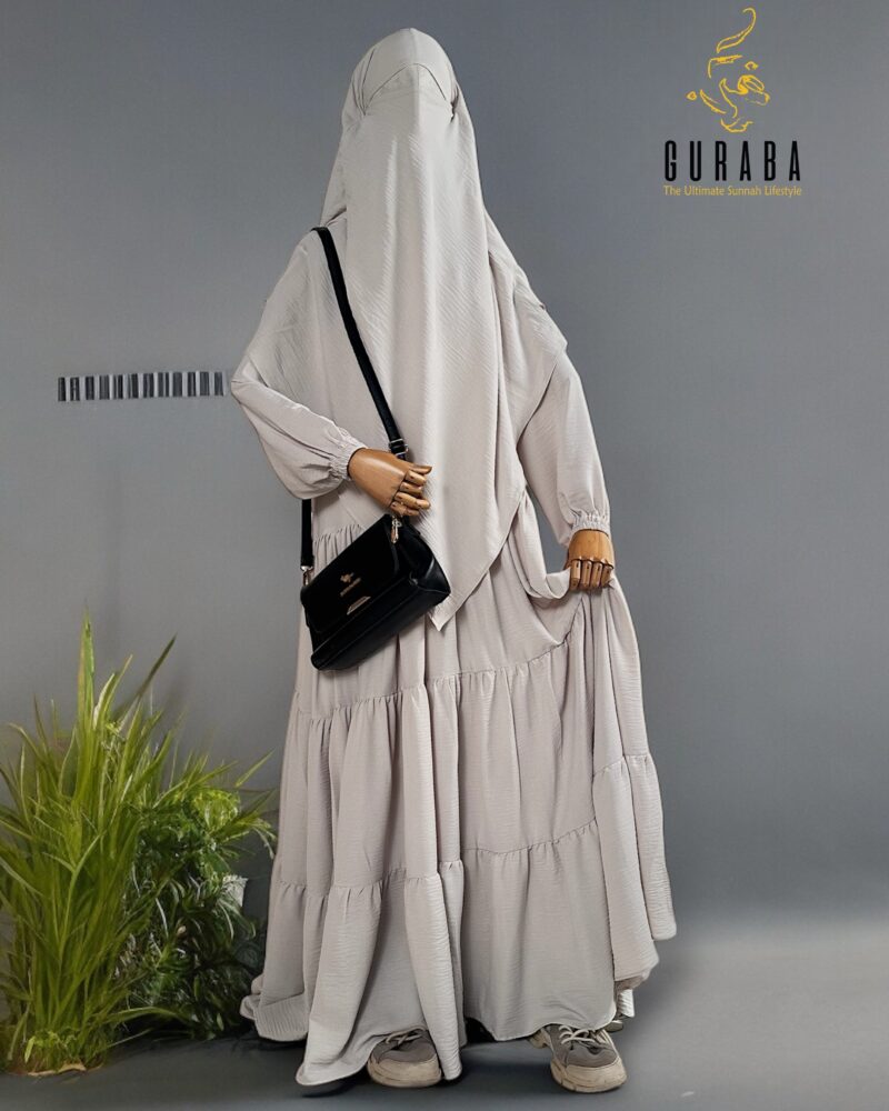 Three Step Abaya with Hudaiya Single layer Hijab in Antique white