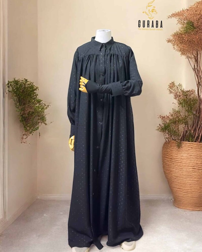Black Crystal Georgette Shirt Collar Burka