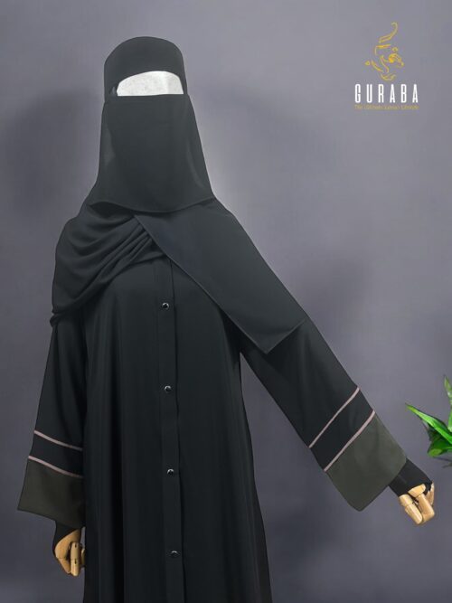 Premium Black Burka With Army Brown Bit