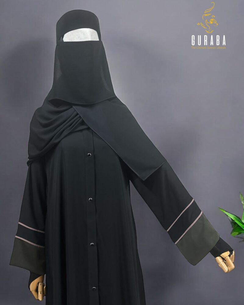 Premium Black Burka With Army Brown Bit
