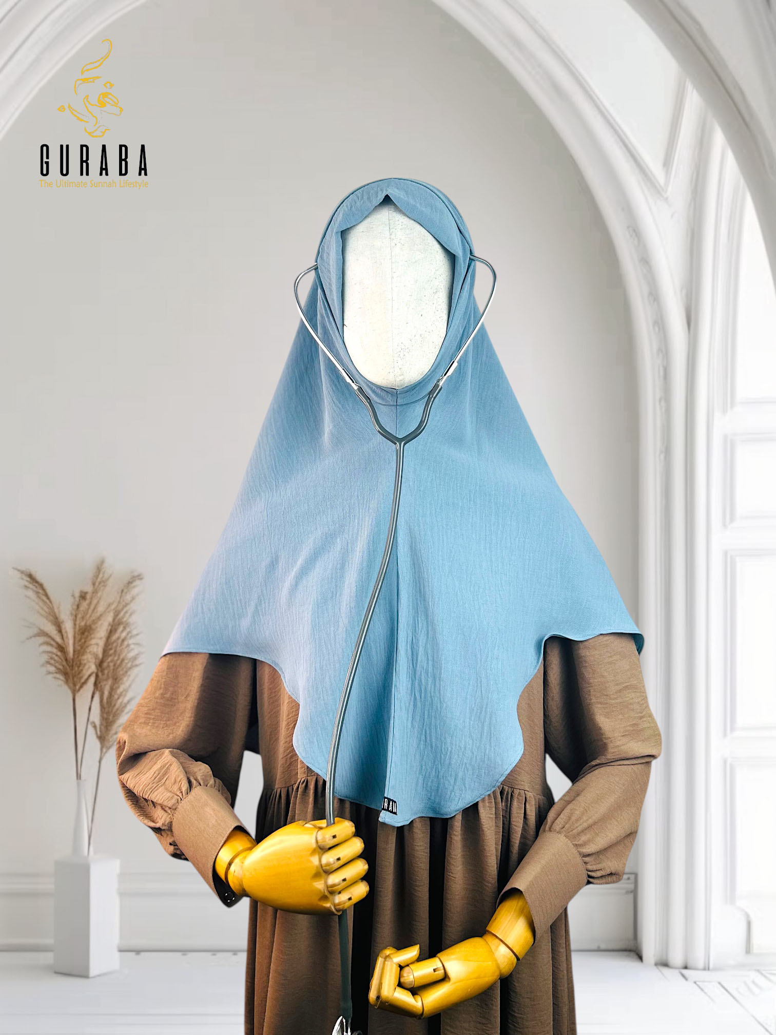 Dusty sky blue 4 Doctor Hijab Short Version - Dusty Blue