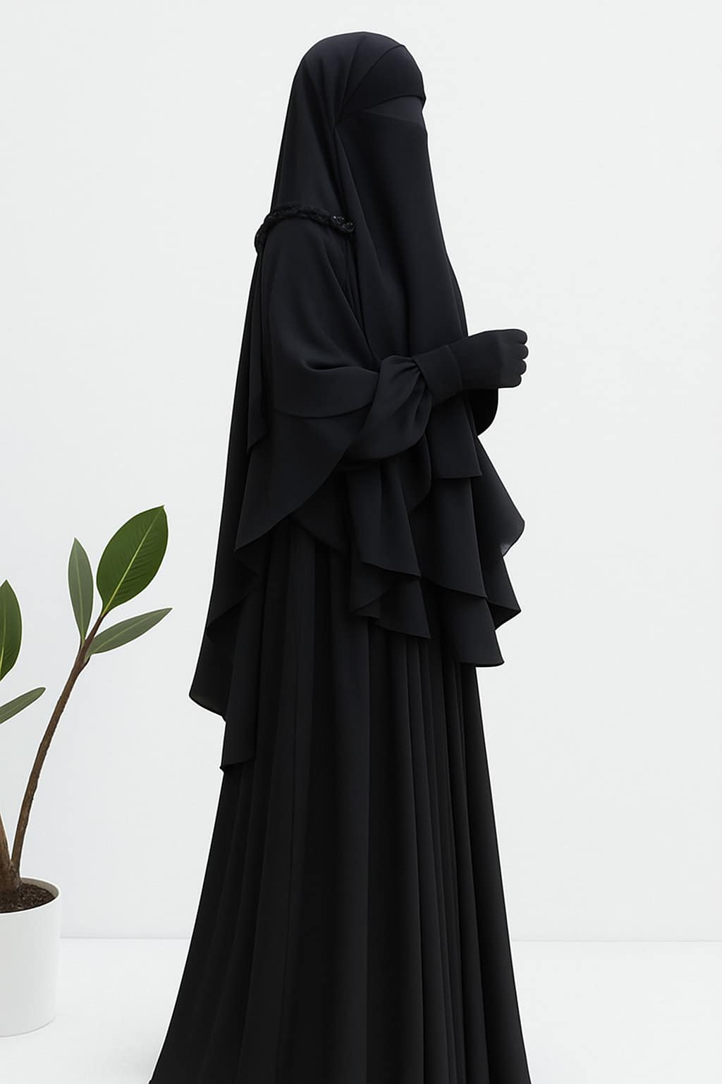 d frill black1 Double Layer Frill hijab