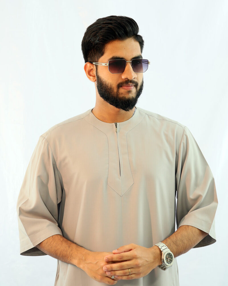 Arabian Half Sleeve Thobe - Light Ash