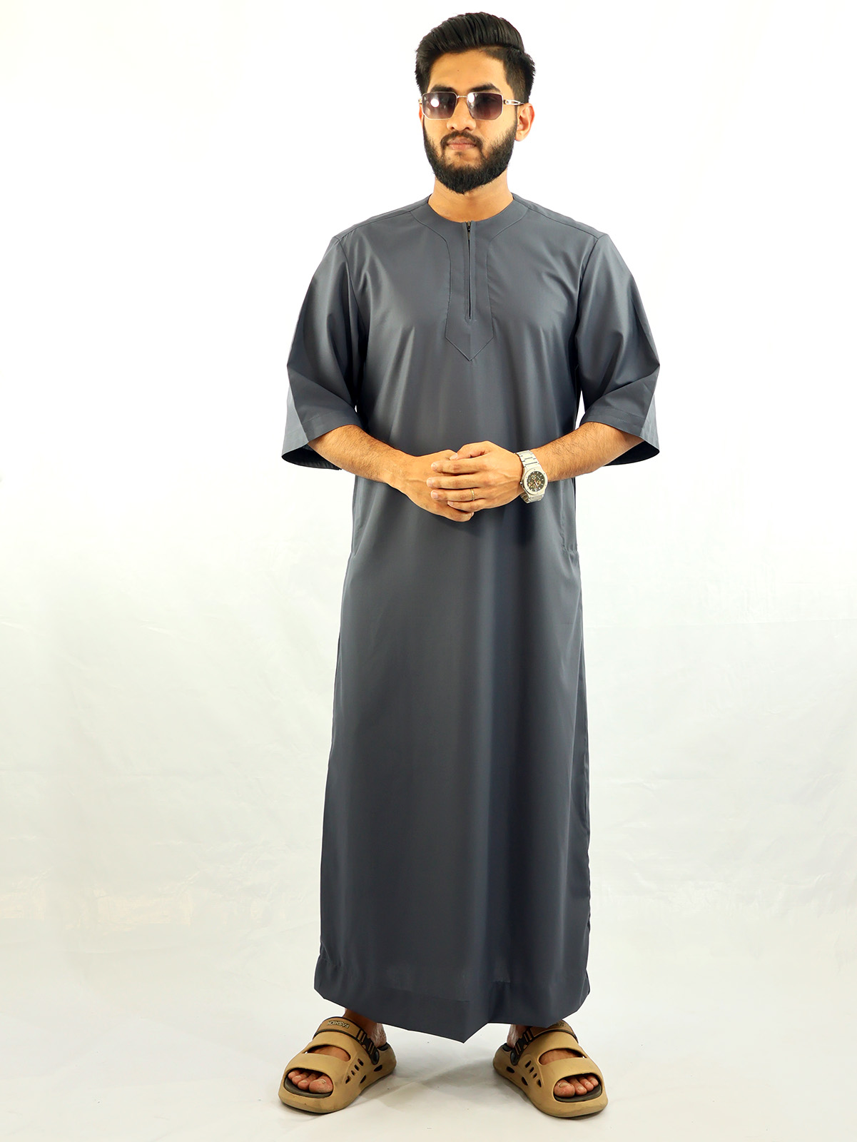 Arabian Half Sleeve Thobe - Steel blue 2 Arabian Half Sleeve Thobe - Steel blue