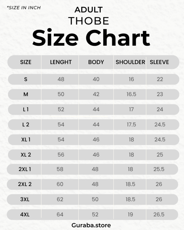 Thobe Size Chart