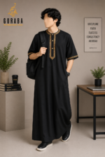Halfsleeves Embroidery thobe Black
