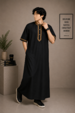 Halfsleeves Embroidery thobe Black