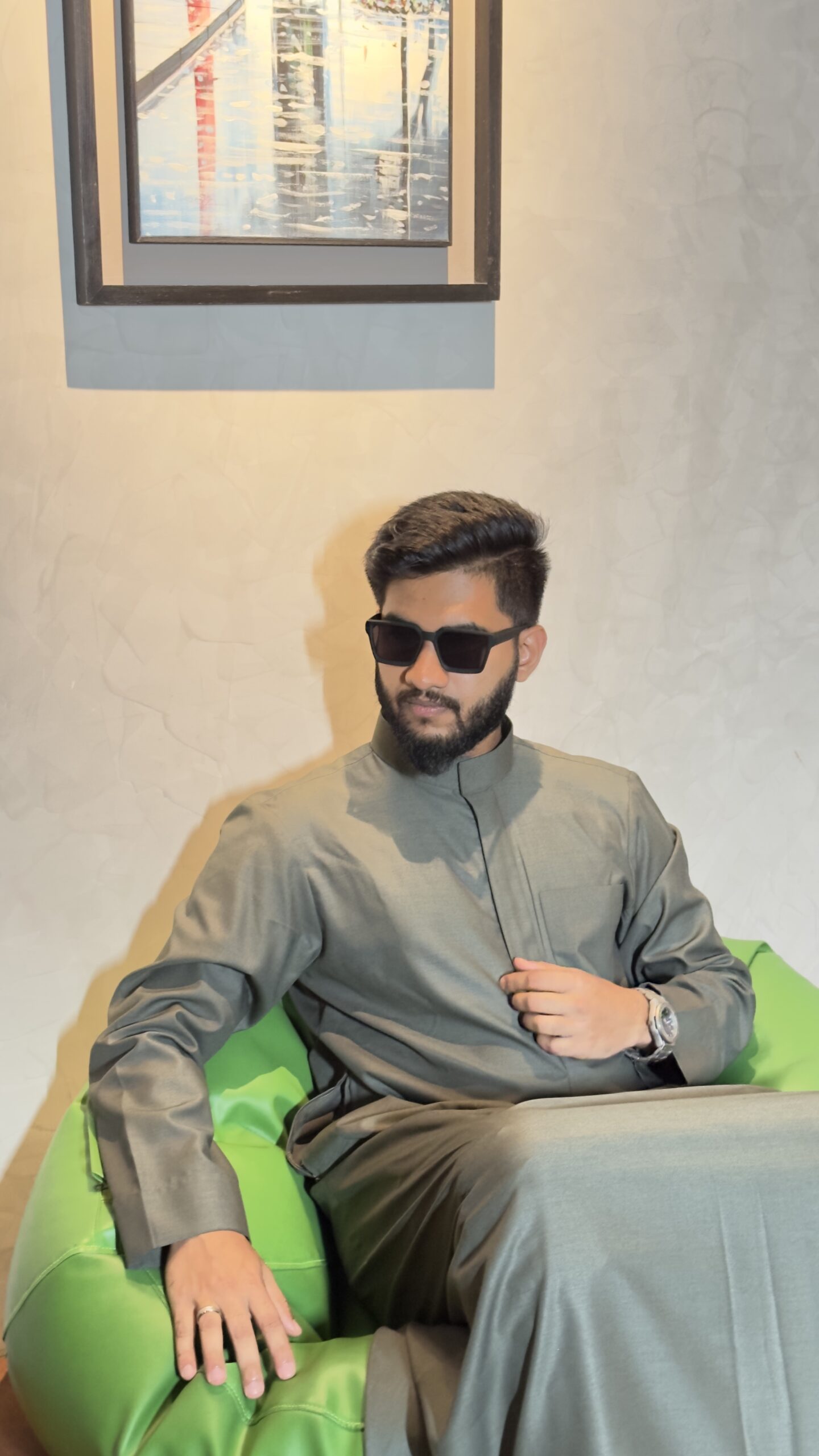 Kuwaiti Special Thobe Olive Green5 Kuwaiti Special Thobe Olive Green