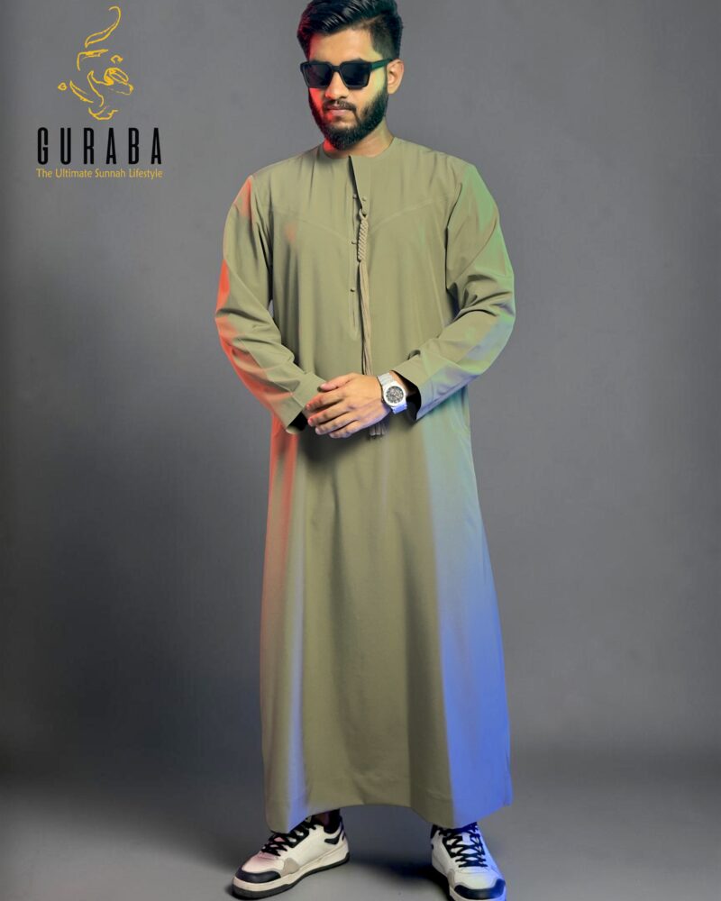 Emirati Thobe Sand Olive with Micro Spandex