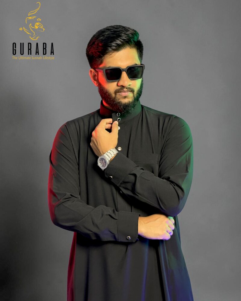 Arabian Thobe Black with Micro Spandex