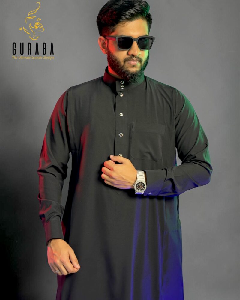 Arabian Thobe Black with Micro Spandex