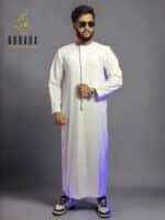 Emirati Thobe White with Micro Spandex