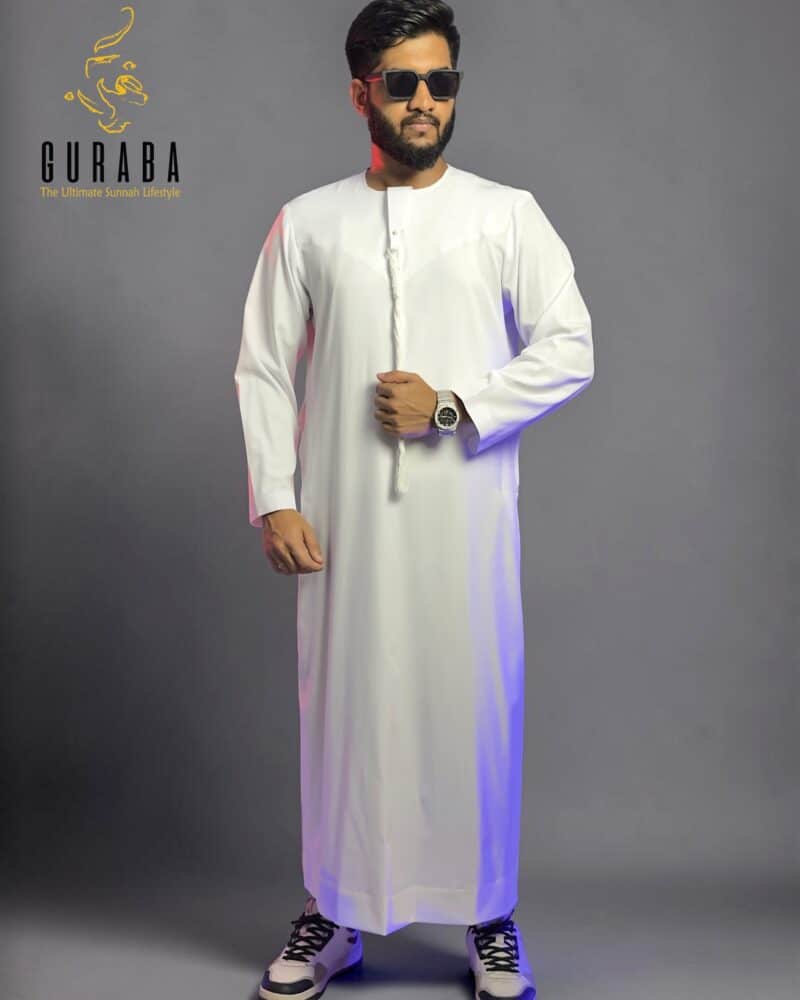 Emirati Thobe White with Micro Spandex